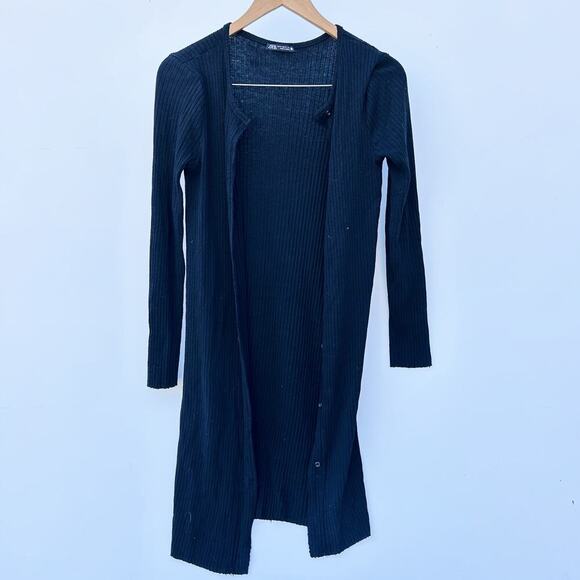 Zara Black Stretchy Ribbed Cami Cardigan Set Medium Pajamas Lounge Sweater - Picture 8 of 11